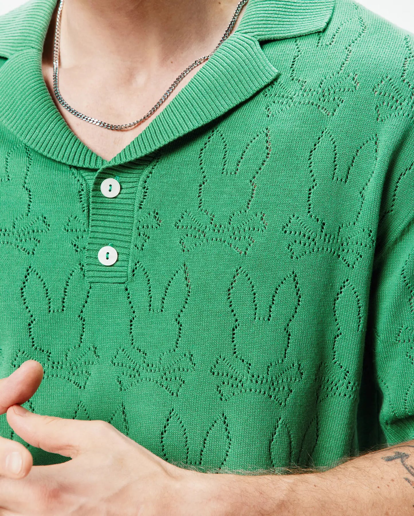 MENS HAROLD POINTELLE ALL OVER BUNNY KNIT POLO - MT0100168