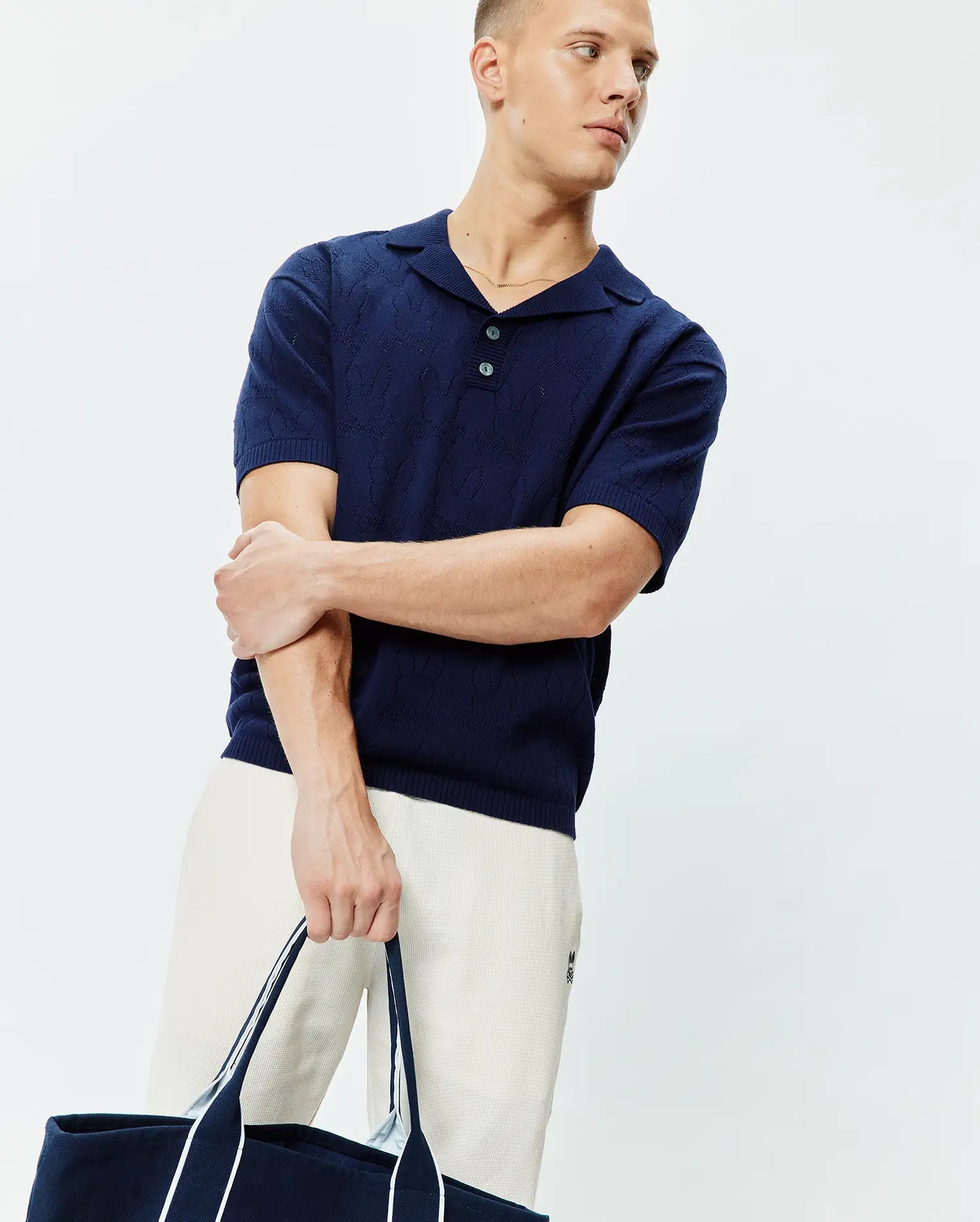 MENS HAROLD POINTELLE ALL OVER BUNNY KNIT POLO - MT0100168