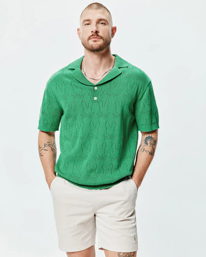 MENS HAROLD POINTELLE ALL OVER BUNNY KNIT POLO - MT0100168