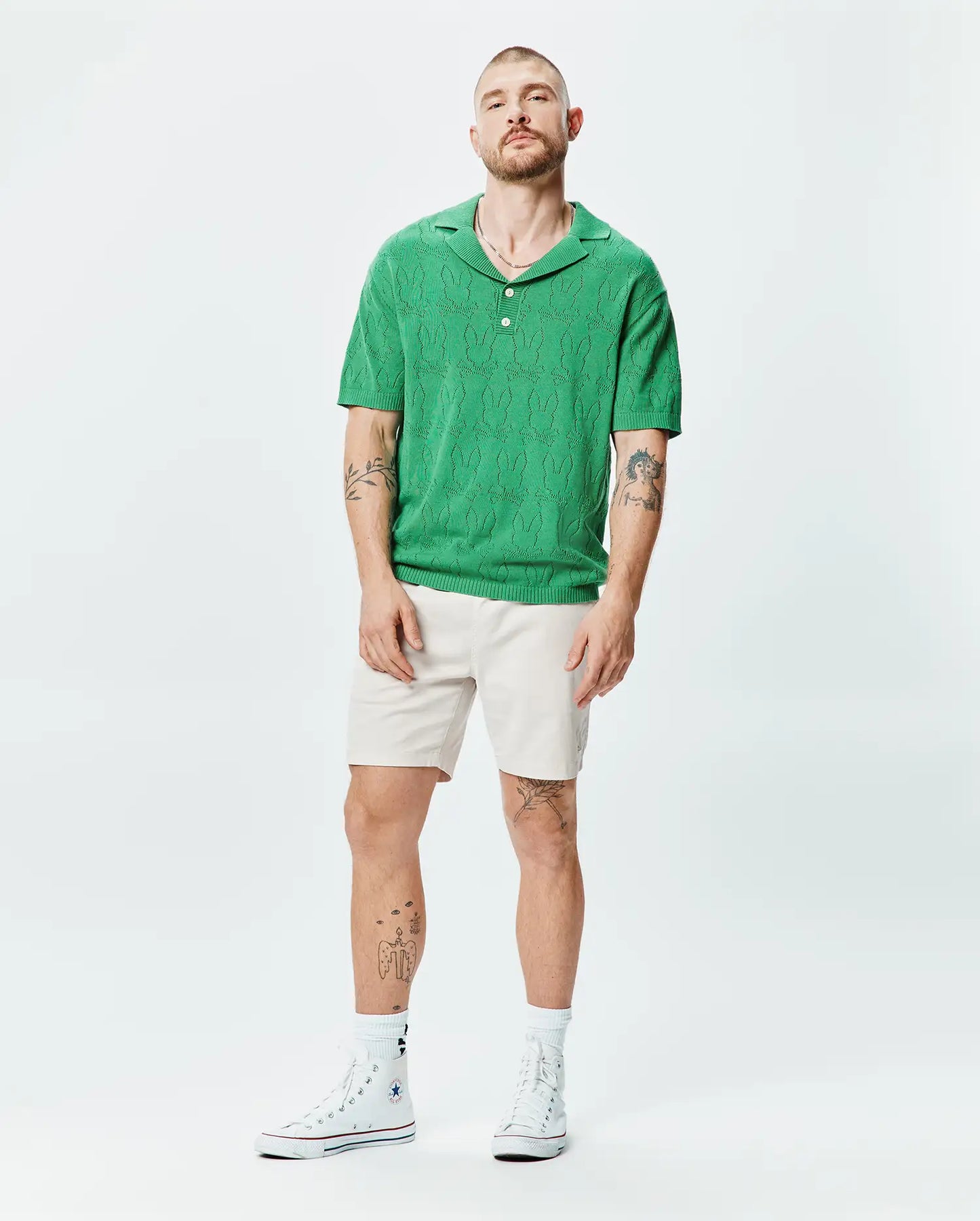 MENS HAROLD POINTELLE ALL OVER BUNNY KNIT POLO - MT0100168